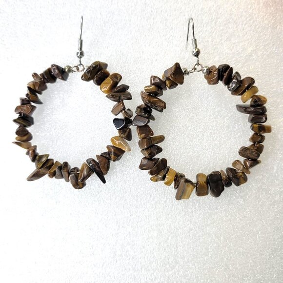 Tigereye Chip Dangle Earrings - Picture 2 of 10